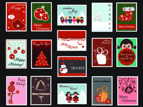 free vector Exquisite christmas ornaments stamp vector